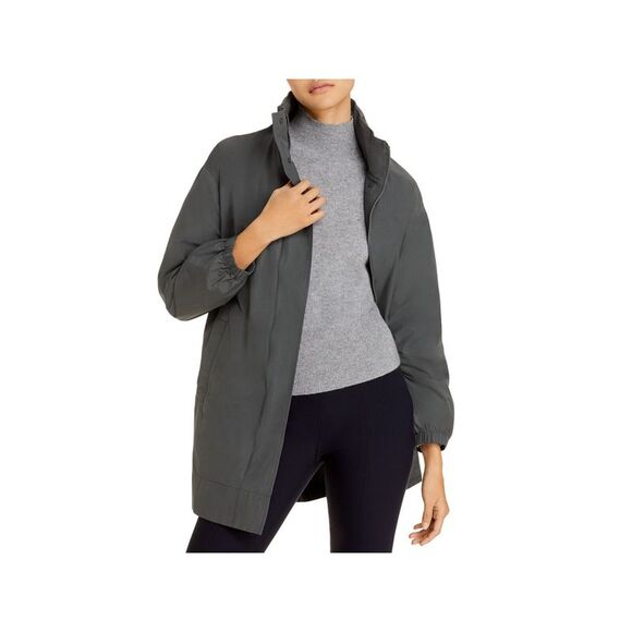 EILEEN FISHER Jackets & Blazers - EILEEN FISHER Womens Gray Packable Hood Snap Close Stand Collar Zip Up Jacket L